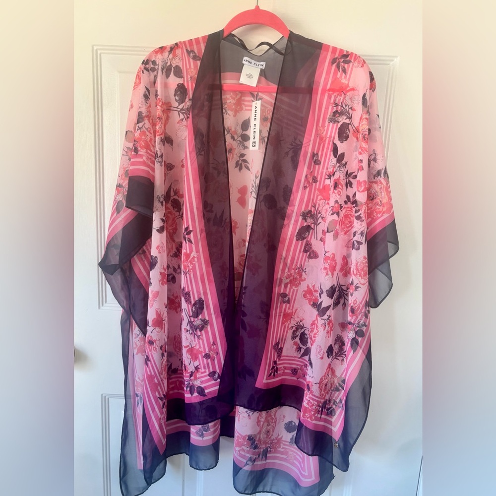 Anne Klein Pink and Navy blue Sheer Kimono NWT